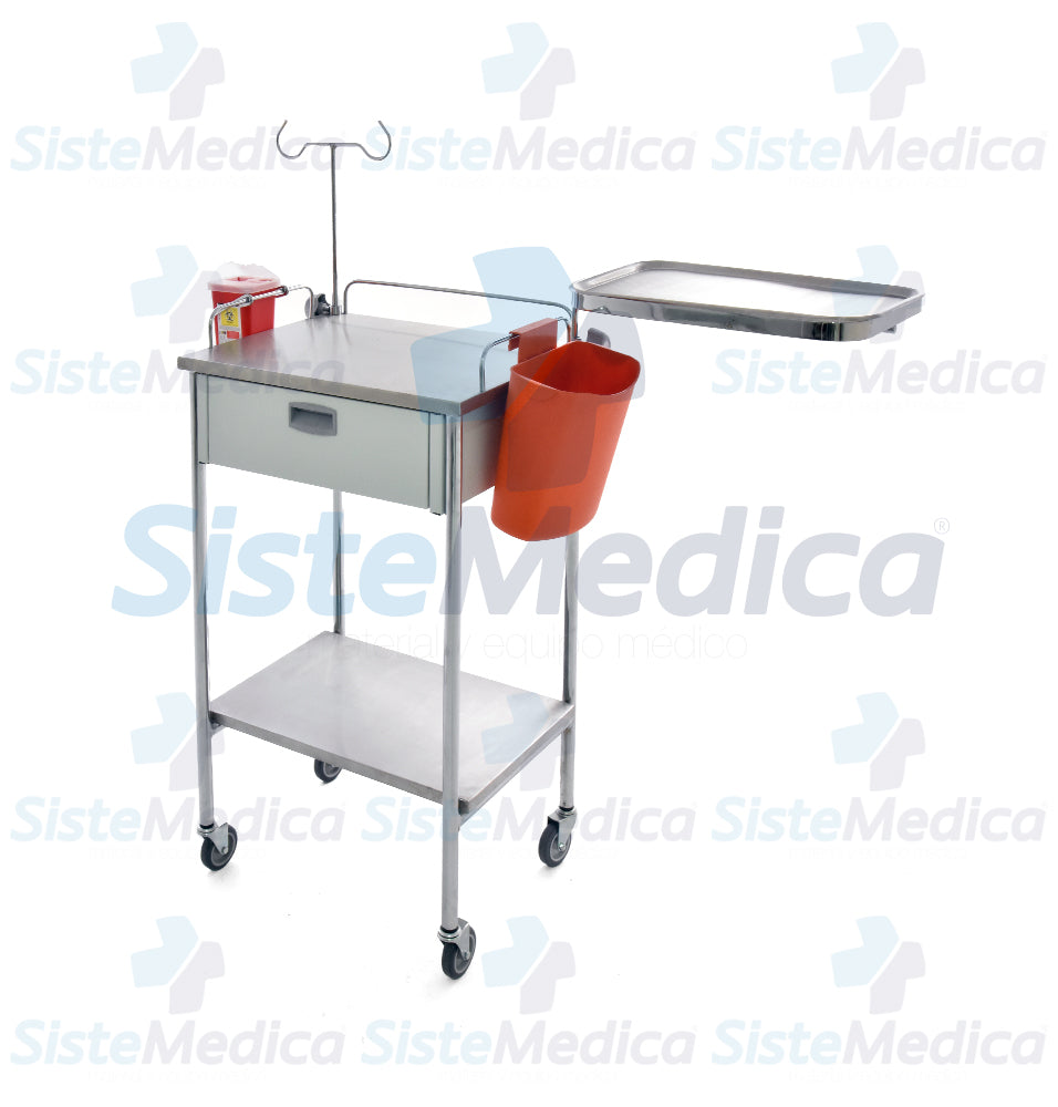 Mesa Pasteur con cubiertas de acero inoxidable con cajón y accesorios
