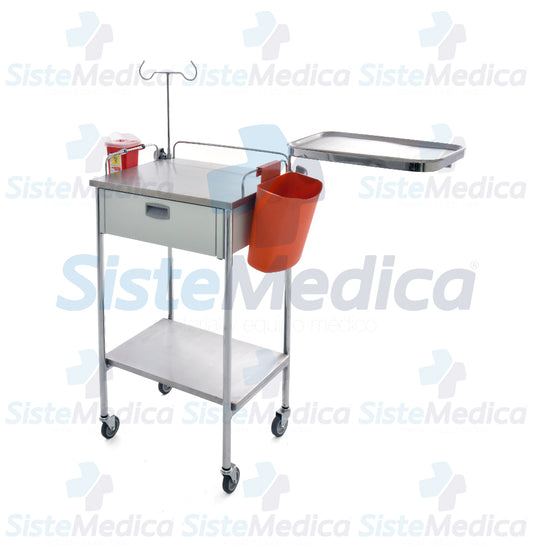 Mesa Pasteur con cubiertas de acero inoxidable con cajón y accesorios