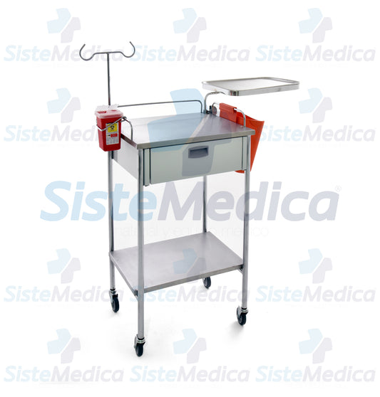 Mesa Pasteur con cubiertas de acero inoxidable con cajón y accesorios