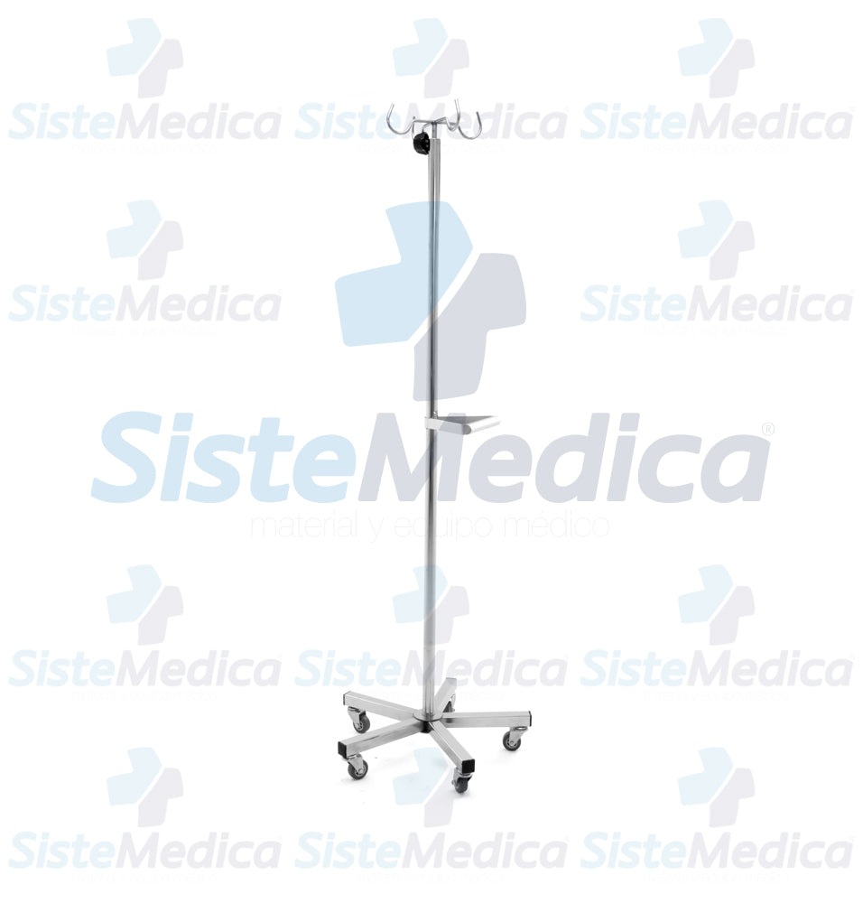 Porta sueros (venoclisis) base quintuple 4 ganchos con soporte para bomba de infusión