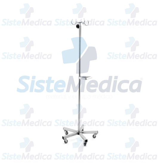 Porta sueros (venoclisis) base quintuple 4 ganchos con soporte para bomba de infusión