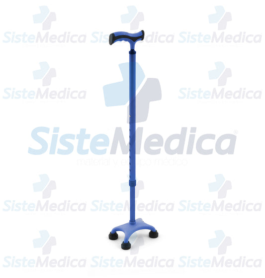 Bastón de 4 apoyos con puño tipo francés y base de plástico altura ajustable a 10 niveles 72 - 95 cm
