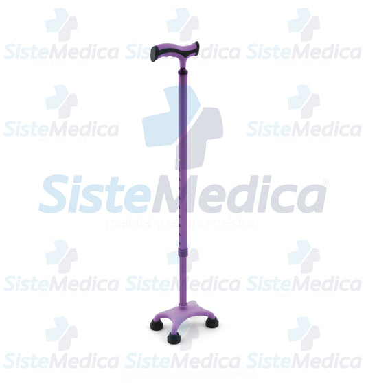 Bastón de 4 apoyos con puño tipo francés y base de plástico altura ajustable a 10 niveles 72 - 95 cm