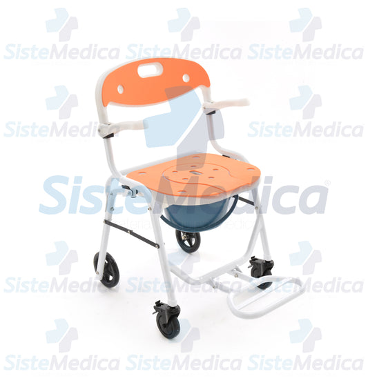 Silla ducha de aluminio con cómodo ruedas y descansa pies