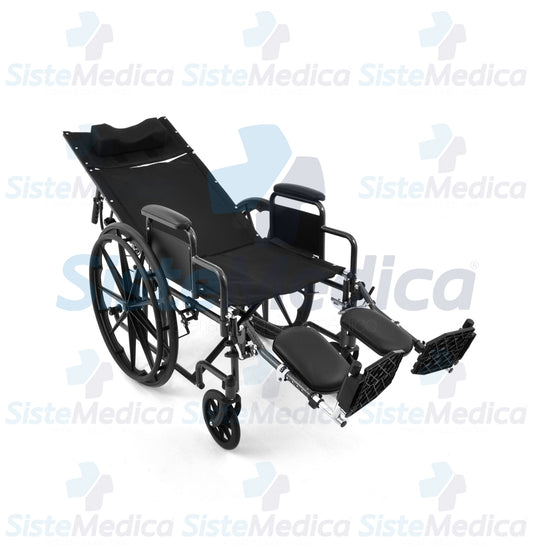 Silla de ruedas con respaldo largo reclinable descansa brazos cortos desmontables y eleva piernas asiento de 18” (46 cm)