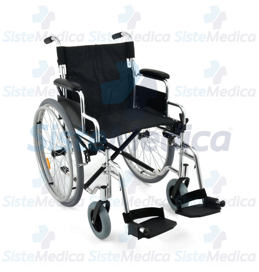 Silla de ruedas de aluminio con asiento de 48.26 cm / 19” con descansa brazos costos abatibles y descansa pies desmontables