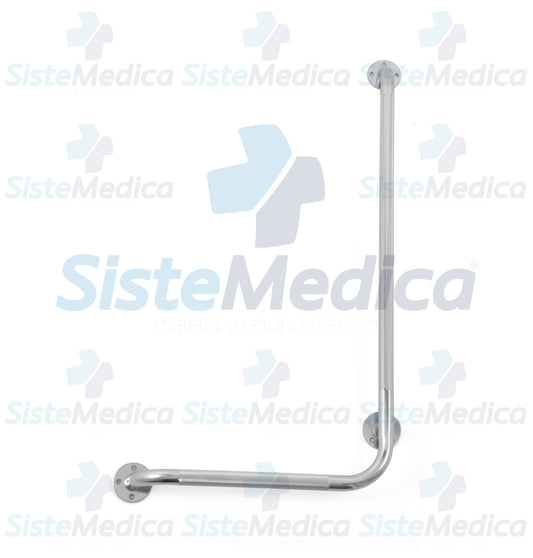 Agarradera para baño en escuadra izquierda de acero cromado estriada 80 x 40 cm