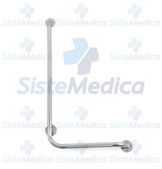 Agarradera para baño en escuadra derecha de acero cromado estriada 80 x 40 cm