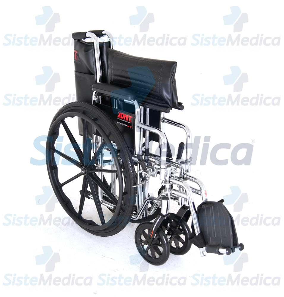 Silla de ruedas cromada de lujo, con descansa pies desmontables y descansa brazos corto desmontables