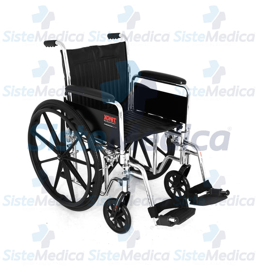 Silla de ruedas cromada de lujo, con descansa pies desmontables y descansa brazos largo desmontables