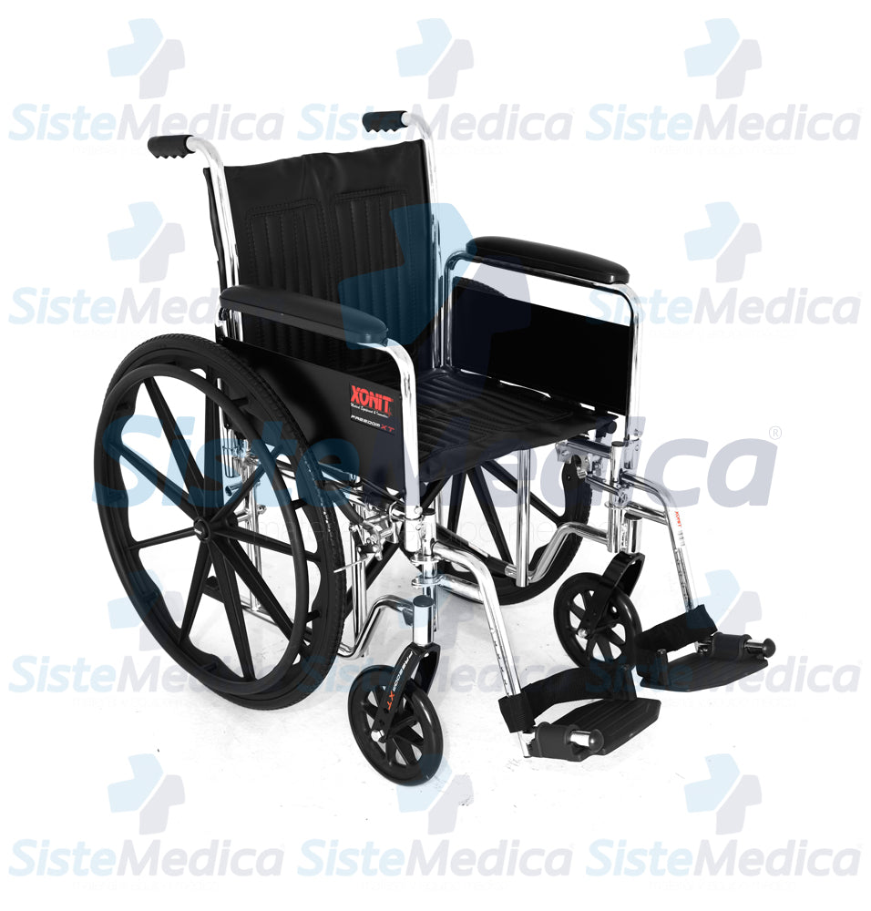 Silla de ruedas cromada de lujo, con descansa pies desmontables y descansa brazos largo desmontables