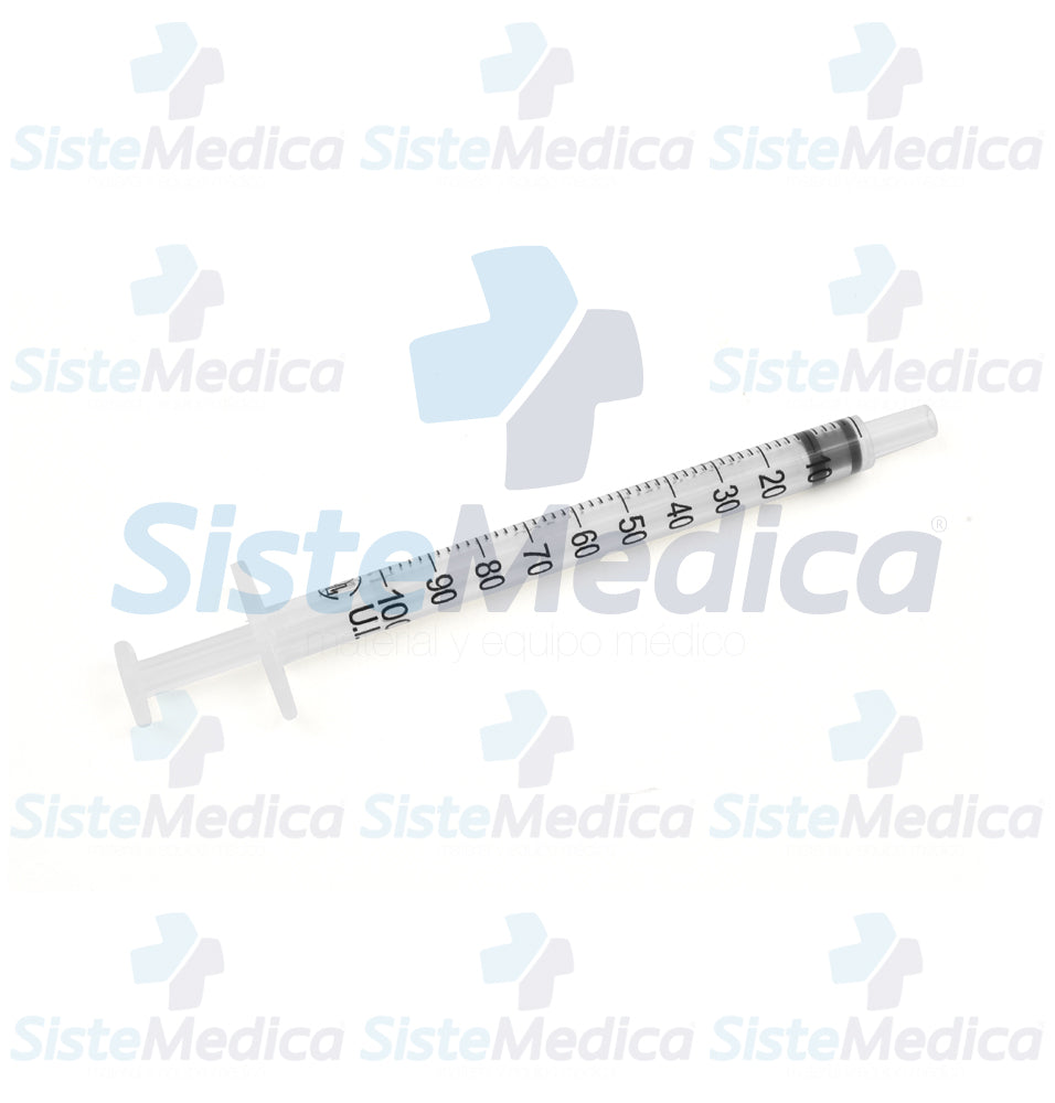 Jeringa de 100 U.I. con aguja caja con 100 piezas