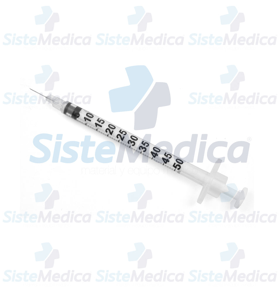 Jeringa para insulina de 0.5 ml con aguja integrada de 31G x 8 mm caja con 100 piezas