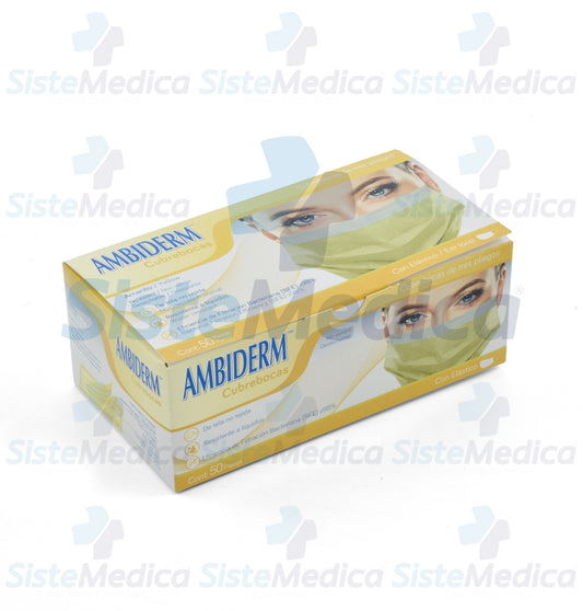 Cubrebocas de 3 pliegues Amarillo caja con 50 piezas