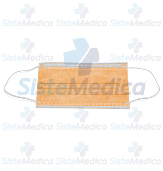 Cubrebocas de 3 pliegues Naranja caja con 50 piezas