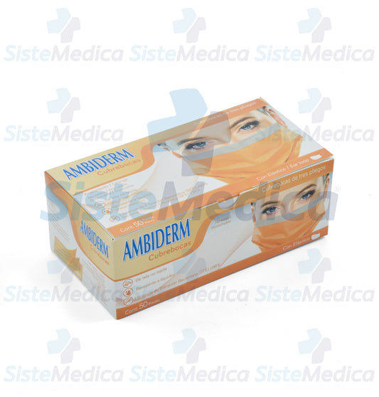 Cubrebocas de 3 pliegues Naranja caja con 50 piezas